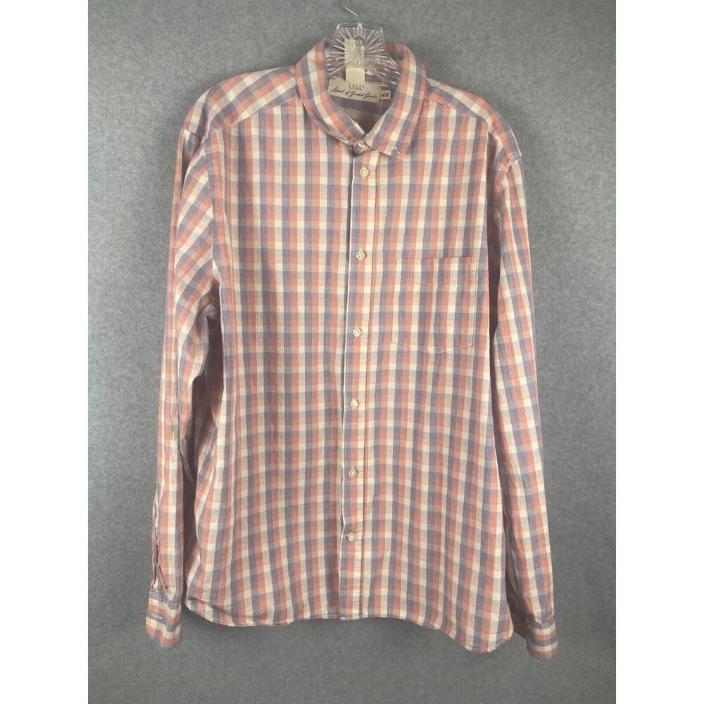 H&M LOGG Button Down Shirt Men's Size XL Red and‎ Blue Plaid Long Sleeve